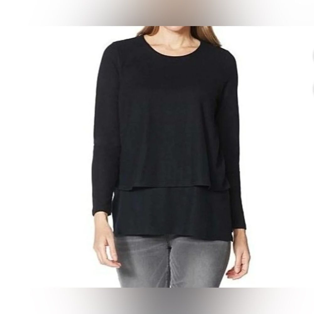 ‼️5/$25‼️ DG2 by Diane Gilman Women's Top Blouse Pullover Double Layered Black - Picture 2 of 8